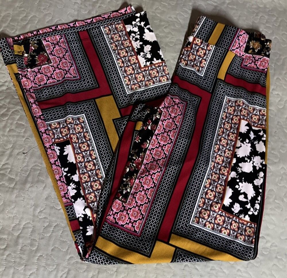 Jules & Leopold Pull On Pants Women Size Medium Black Floral Wide Elastic Waist
